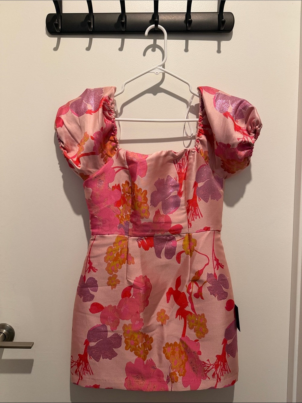 Lulus Pink Floral Puff-Sleeve Party Dress